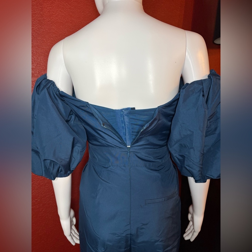 Self-Portrait Blue Taffeta Strapless Jumpsuit. Size 2 - Picture 7 of 12